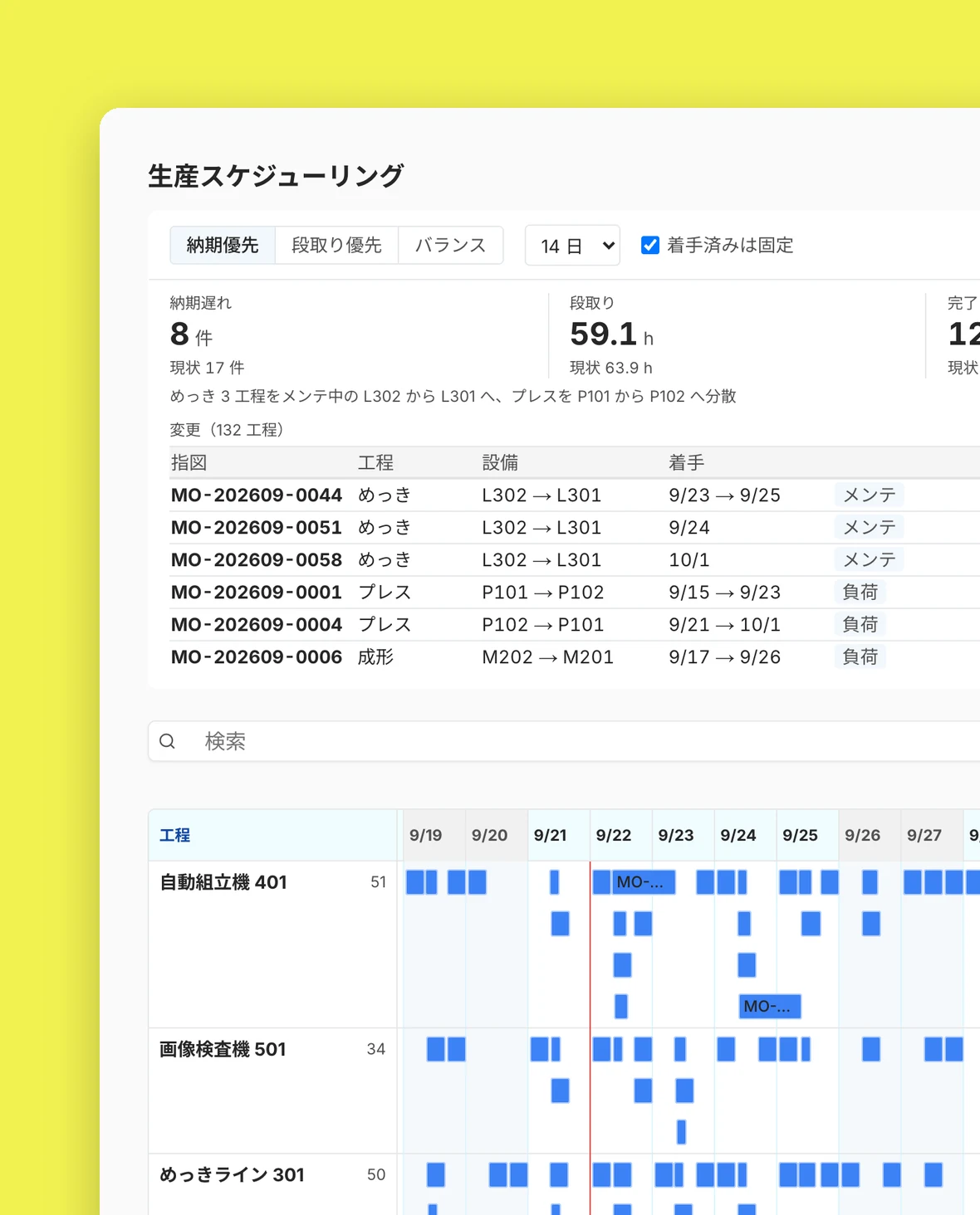 AIネイティブ基幹システムの生産スケジューリング画面